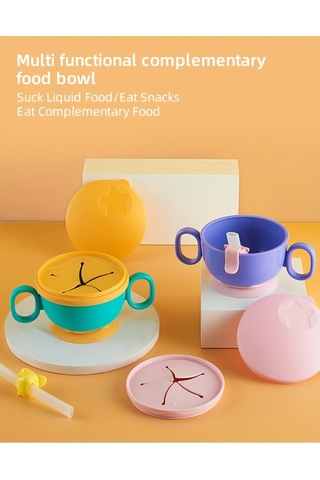 Çocuklar İçin Çok Amaçlı Mama Kabı/pipetli Ve Vantuzlu Çift Saplı