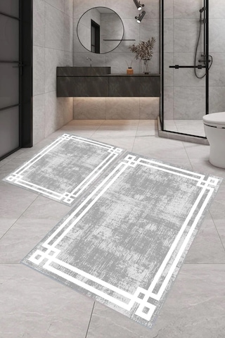 Eliana Home Dijital Baskı 2'li Banyo Paspas Takımı Lna5-0495 100x60 Ve 60x50 Cm Gri