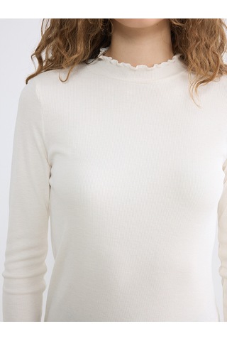 Lcw Modest Ekru Fırfırlı Dik Yaka Kadın Body