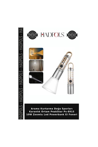 Arama Kurtarma Doğa Sporları Karanlık Ortam Peakstar Ps-8915 10w Zoomlu Led Powerbank El Feneri