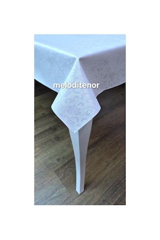Fantastik Sedefli Düz Kendinden Çiçek Desenli Dertsiz Astarlı Kaymaz Silinebilir Pvc Muşamba Masa Örtüsü Beyaz
