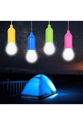 4 Adet Çekme Anahtarlı Taşınabilir Led Kamp Lambası Seti Beyaz Led Ampuller Dekoratif Mobil Işıklar Pil İle Çalışır