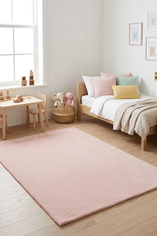 Pembe Post Peluş Kaymaz Taban Çocuk Odası Halısı Yumuşak Çocuk Halısı Yolluk Pembe