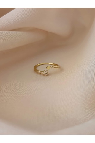 Zirkon Taşlı Yıldız Model Ayarlanabilir Gold Altın Renkli Yüzük Gold