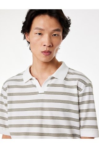 Koton Regular Fit Kısa Kollu Çizgili Polo Yaka Tişört Haki Çizgili 6sam10073mk