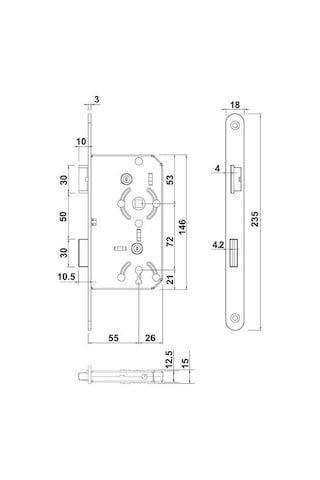 Hafele Sessiz Oda Kilit 55x18mm Gümüş Sağ