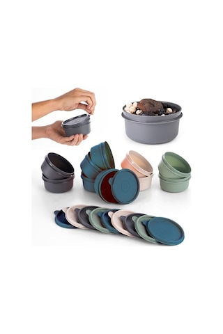 Eynel 4'lü Yuvarlak Mini Saklama Kabı Küçük Sızdırmaz Kapaklı Çok Renkli Pratik Amaçlı Kap Erzak Çerez Pikni