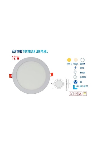 Ycl   Alp-1012B 12W Sıvaaltı Yuvarlak Beyaz Led Pane