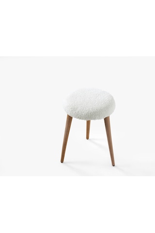 Modern Ahşap Ayaklı Teddy Kumaş Tabure Makyaj Masası & Ayak Dinlendirme Elegant Krem krem