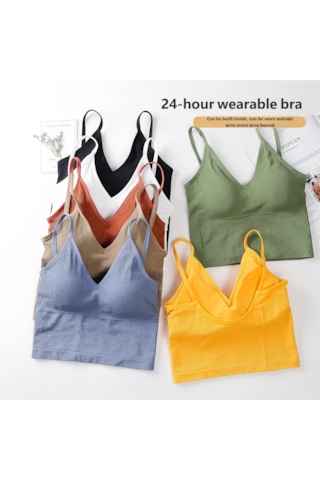 Ece's Design İnce Askılı Crop Atlet Soft Dokulu Rahat Bralet Üst W1011 Sarı
