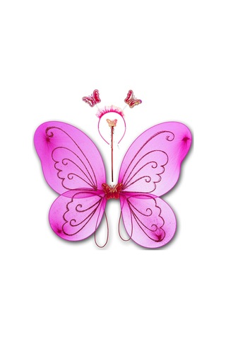 Kelebek Kanat Seti Fuşya Pembe Kanat-taç-asa Kız Çocuğu Kostümü