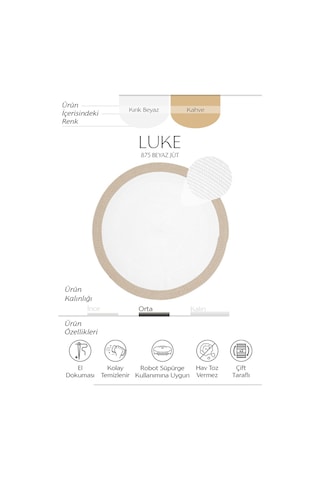 Cool Halı Luke 875 Beyaz Yuvarlak Halı Bohem Örgü Hasır Kilim Dekoratif Mutfak Balkon Banyo Halısı