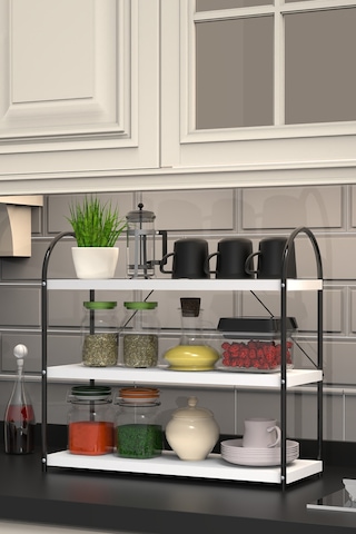 Bello Mutfak Rafı Tezgah Üstü 3'lü Oval 50 Cm Siyah-beyaz Siyah-beyaz