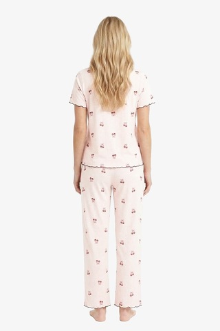 Cottonhill Krem Kiraz Desenli Pointel Gömlek Yaka Kadın Pijama Takımı