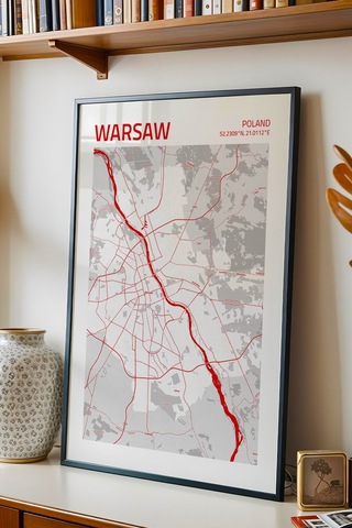 Varşova Polonya Warsaw - Poland Haritası Çerçeveli Tablo Lüks Salon Ofis Duvar Dekorasyon Tablo