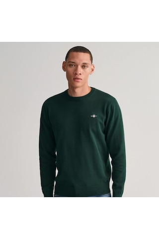 Gant Erkek Yeşil Regular Fit Bisiklet Yaka Kazak - Dokuma Yeşil