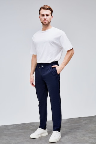 HLT Jeans Erkek Lacivert Relaxed Fit Yandan Cepli Beli Lastikli Bağcıklı Duble Paça Jogger Pantolon Bolt-1997 Lacivert