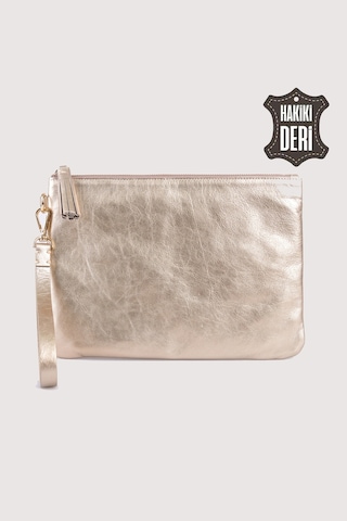 Hakiki Deri Kadın Clutch Çanta 9121 Metalik