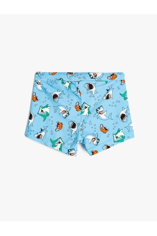 Koton Beli Bağlamalı Köpek Balığı Baskılı Deniz Şortu Mavi Desenli 5skb00003mm Mavi Desenli
