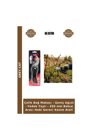 Çelik Bağ Makası - Geniş Ağızlı - Yedek Yaylı - 200 Mm Bahçe Aracı Hobi Gereci Kesim Aleti