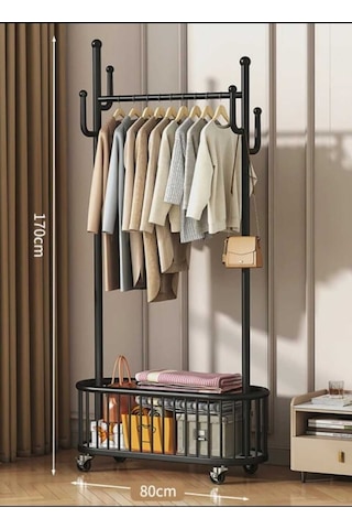 Oval Konfeksiyon Askılığı Siyah Askılık Ayaklı Askılık Kıyafet Askılığı Siyah