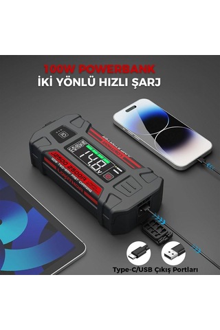 Lokithor J2500 12v 2500amp Lifepo4 Akıllı Akü Takviye + Powerbank + Led Lamba Fr J2500