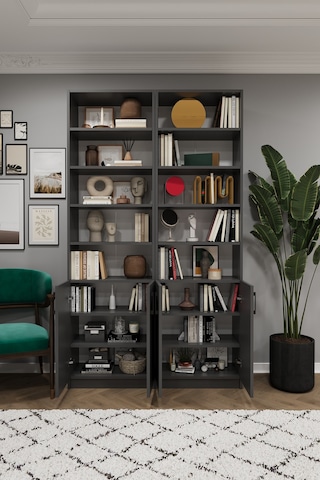Asra Trend K-46 %100 MDF 120 cm 2 Modüllü Kapaklı Kitaplık Raflı Kütüphane Koyu Gri