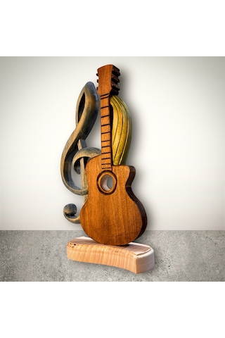 Ahşap El Sanatlar Ahşap Dekoratif Gitar & Sol Anahtar Biblo