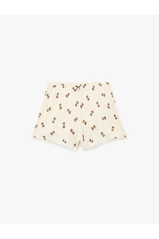 Koton Fiyonklu Ayıcık Desenli Rahat Kalıp Mini Pamuklu Şort Pijama Altı Ekru Desenli 7wlk80003mk