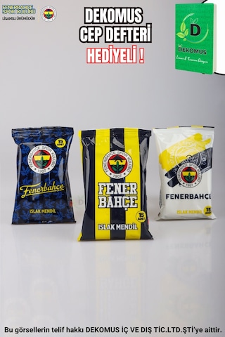 "dekomus Cep Defteri Hediyeli" Yeni Sezon Lisanslı Fenerbahçe "tekli" Islak Mendil 15 Yaprak Altın