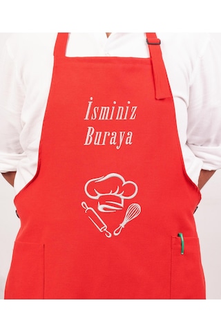 Mutfak Önlüğü Kişiye Ve İsme Özel Nakışlı Mutfak Önlüğü Şef 2 Farklı Renkler Kırmızı