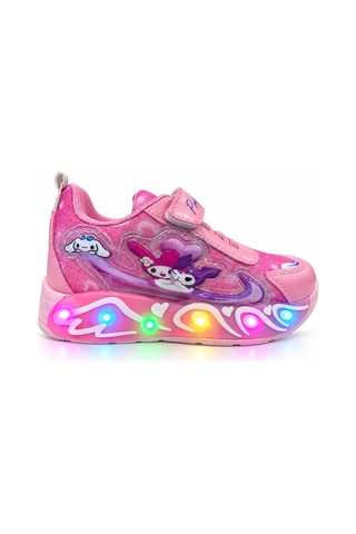 Papucumun Dünyası Kız Çocuk Cırtlı Bantlı Pembe Renk Led Işıklı 3d Baskı Figürlü Sneaker
