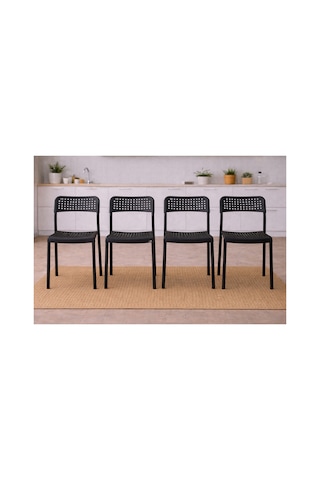 5'li Mutfak Masa Takımı, 4 Sandalye Ve 1 Masa, Yemek Odası, Bahçe Takımı, 4 Kişilik, Metal Ayaklı Masa: Çam/siyah- Sandalye: Siyah