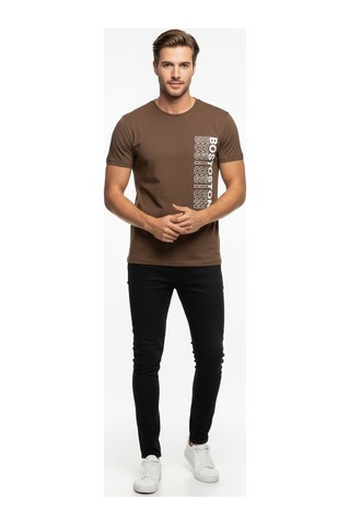 Urban Boston Dikey Baskı Erkek Tişört Slim Fit, Sokak Stili Günlük T-shirt Çok renkli