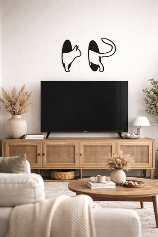 Kedi Figürlü Mdf Duvar Dekoru 2 Li Set Modern Siyah Minimal Kedi Tablosu Siyah