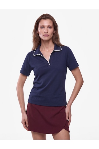 Koton Modal Kumaş Regular Fit Biyeli Kısa Kollu Polo Yaka Tişört Lacivert 7wak50132ek