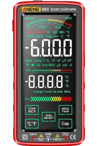 Didadodo Aneng 683 Dokunmatik Ncv İndüksiyon Multimetre, Yüksek Hassasiyetli Akıl Aralığı Yanmaya Dğ. Ölçüm Cihazı