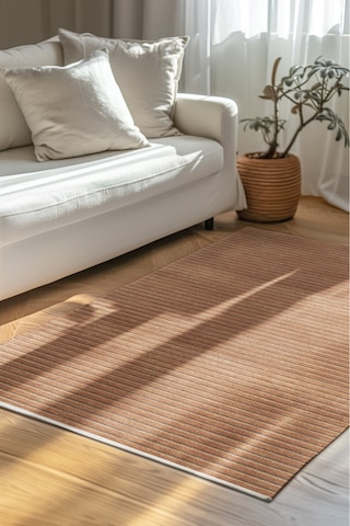 Lidya Hardal/bakır Kaymaz Tabanlı Pamuk Dokuma Kilim, Yıkanabilir, Antialerjik, Kadifemsi Yapı Hardal