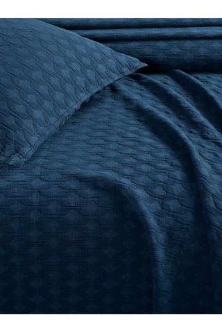Elvira Yatak Örtüsü Seti Çift Kişilik Koyu Mavi Kutulu Mavi