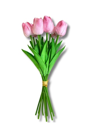 Cihan Çiçekçilik Yapay 8 Li Islak Lale Buketi 33 Cm Pembe Pembe