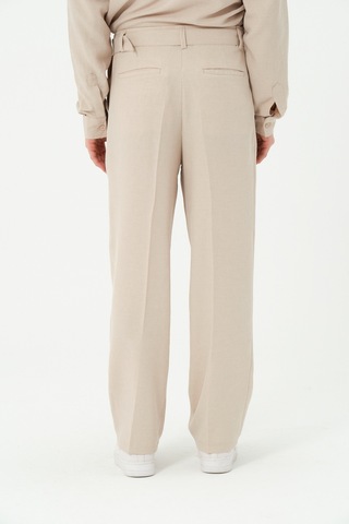 Erkek Yıkamalı Keten Bol Paça Pileli Yeni Sezon Pantolon Bej