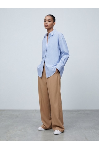 LTB Çizgili Oversize Mavi Gömlek Mid Indigo
