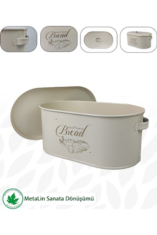 Lin Metal Metal Kapaklı Ekmeklik (Bread Baskılı) - Krem