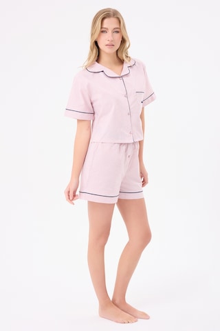 Lespadon Marısılk Seastrıpe Kadın Yazlık Şortlu Crop Gömlekli Pijama & Lounge Takımı-3176 Pudra