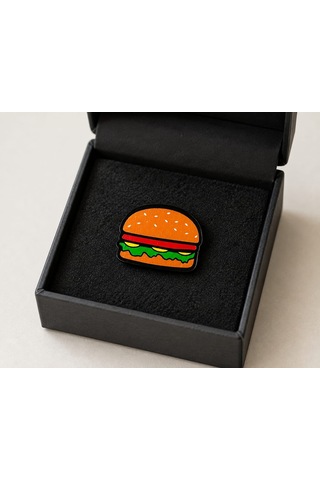 Hamburger Figürlü Renkli Rozet Pin Eğlenceli Günlük Çanta Ceket Aksesuarı Gri