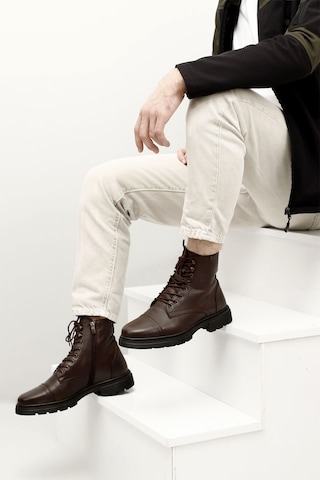 Gönderi R Koyu Kahve Floter Gön Hakiki Deri Fermuarlı Bağcıklı Erkek Postal Bot 81501 Koyu Kahverengi