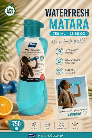 Renkli Suluk Matara 750 Ml Kokusuz Suluk, Okul Suluğu, Spor Suluğu, Plastik Suluk Turkuaz