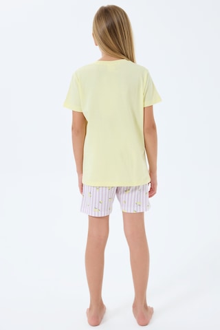 Rolypoly 3777 %100 Pamuk Kız Çocuk Kısa Kol Cepli Şort Pijama Takımı Sarı