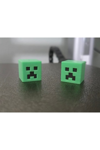 Minecraft Creeper Yeşil Piksel Canavar Yüzlü Araba Uyumlu Sibop Kapağı 4 Adet