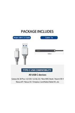 Ringke Type-C Çelik Örgü Data/ Şarj Kablosu 1.2 M